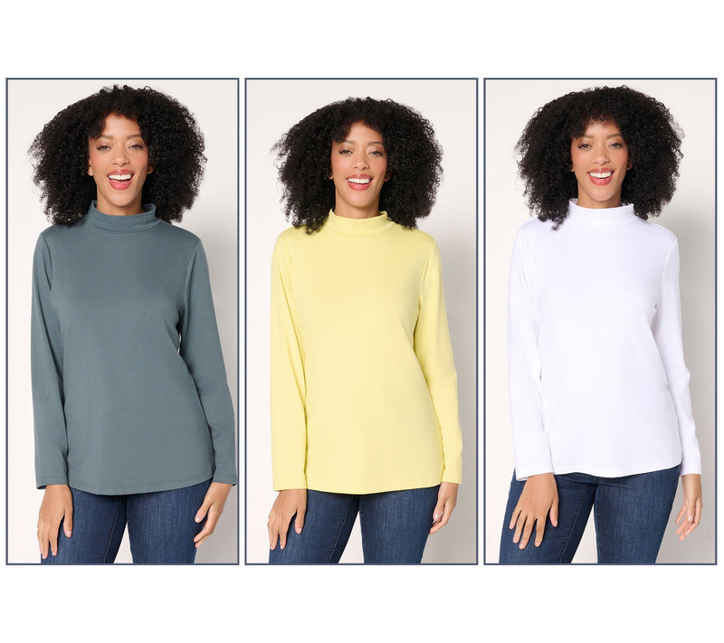 Denim & Co. Essentials 3-Pack Perfect Jersey Long Slv Mock Neck Tops — View 17