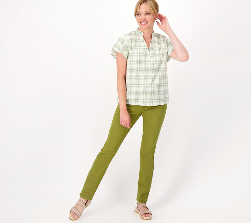 Candace Cameron Bure Plaid Flutter- Sleeve Blouse w/Ruffle Collar — View 3