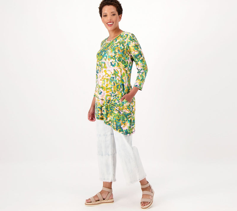 LOGO by Lori Goldstein Printed Rayon 230 Top with Angled Hem — View 7