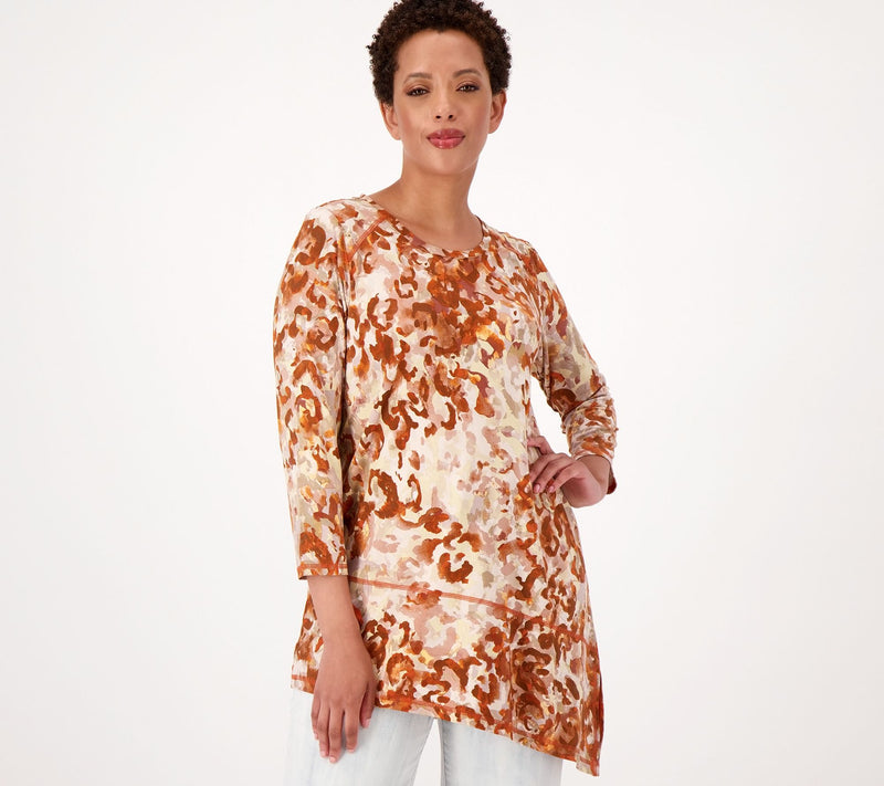 LOGO by Lori Goldstein Printed Rayon 230 Top with Angled Hem — View 11