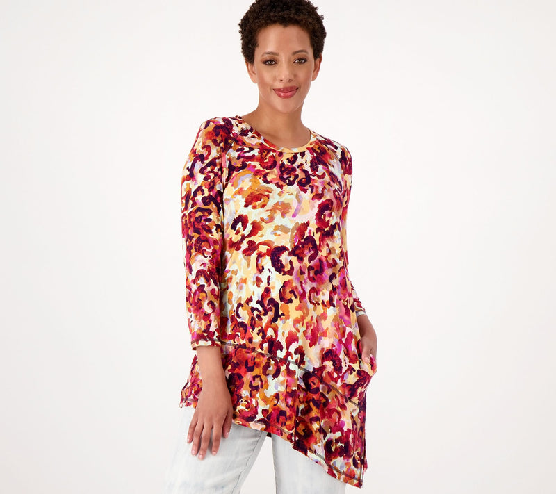 LOGO by Lori Goldstein Printed Rayon 230 Top with Angled Hem — View 12