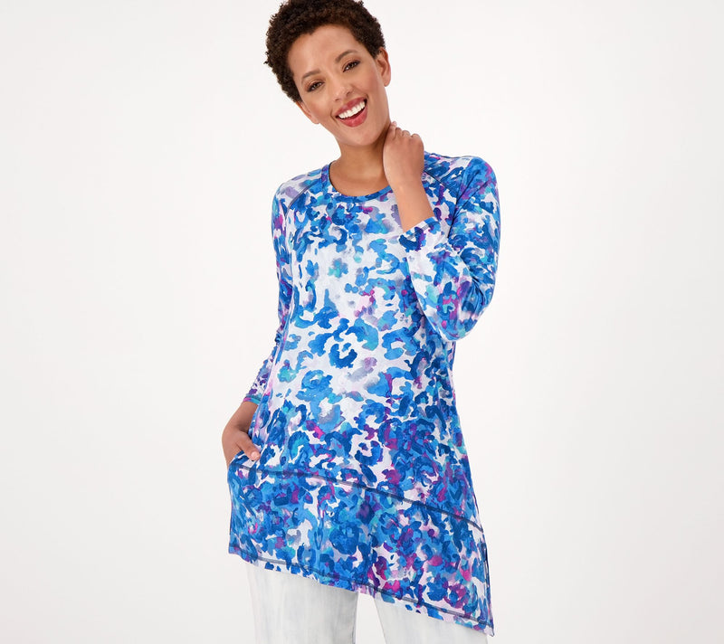 LOGO by Lori Goldstein Printed Rayon 230 Top with Angled Hem — View 13