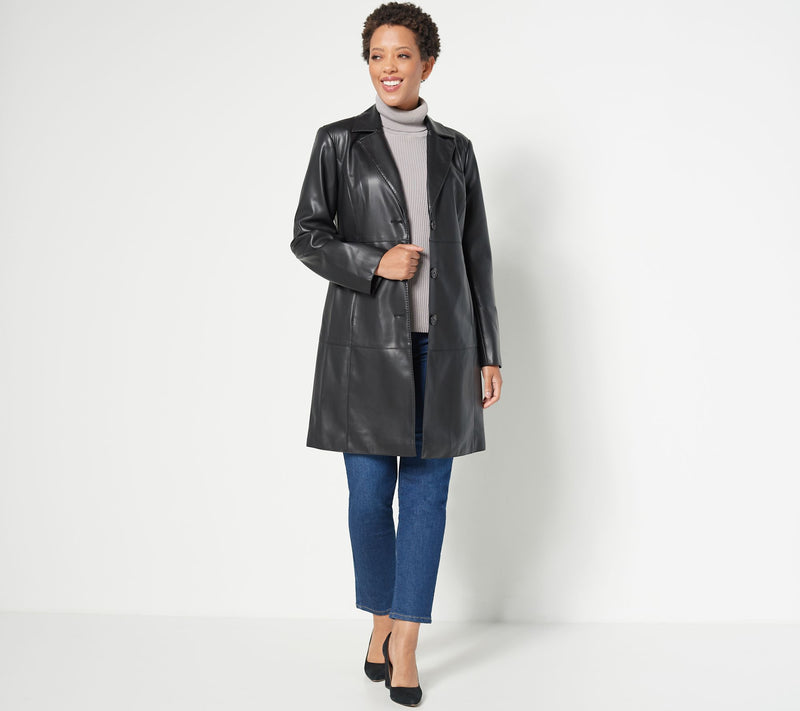 Dennis Basso Faux Leather Trench Coat — View 4