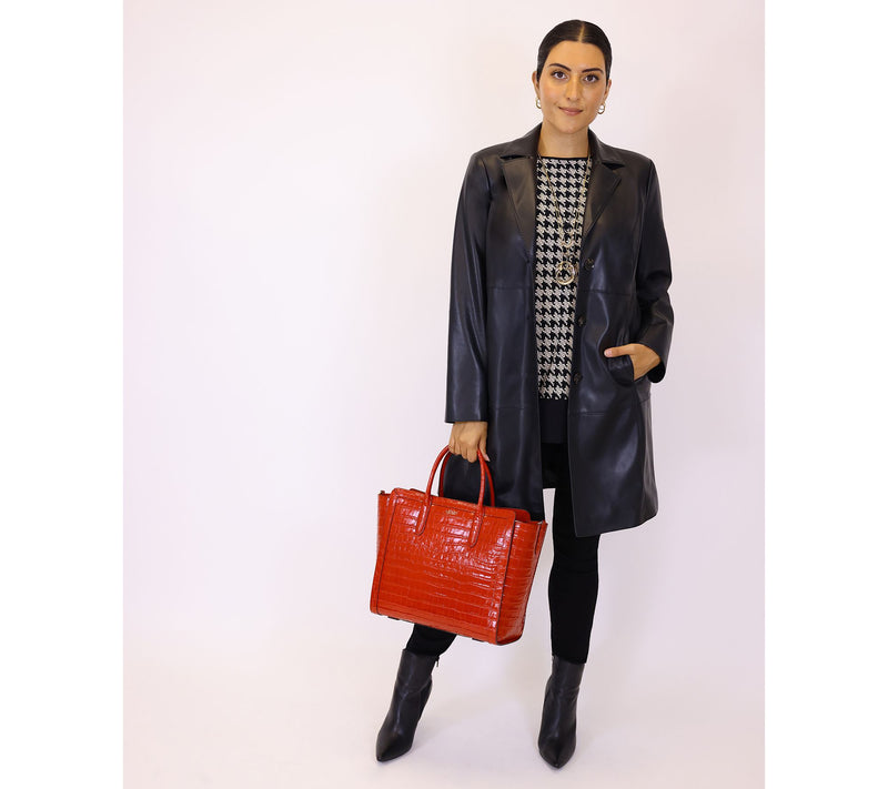 Dennis Basso Faux Leather Trench Coat — View 8