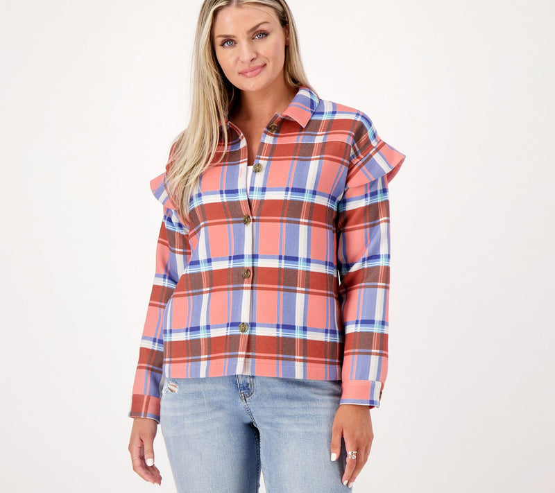 Candace Cameron Bure Ruffle Sleeve Shirt Jacket — Main view