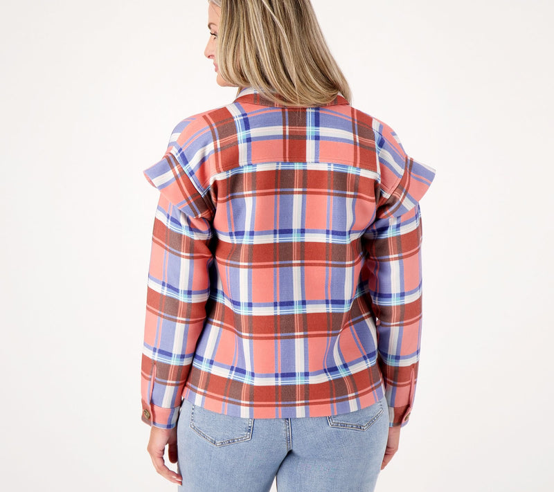 Candace Cameron Bure Ruffle Sleeve Shirt Jacket — View 2
