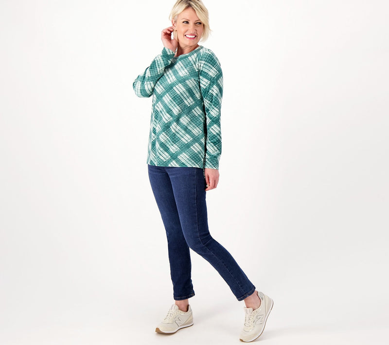 Denim & Co. Regular Printed Velour Pullover with Hi-Low Hem — View 10