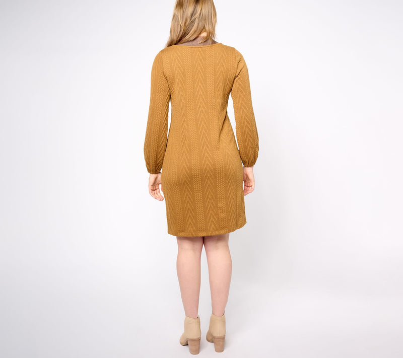 Susan Graver Regular Cable Sweater Knit Bateau Neck Dress — View 12
