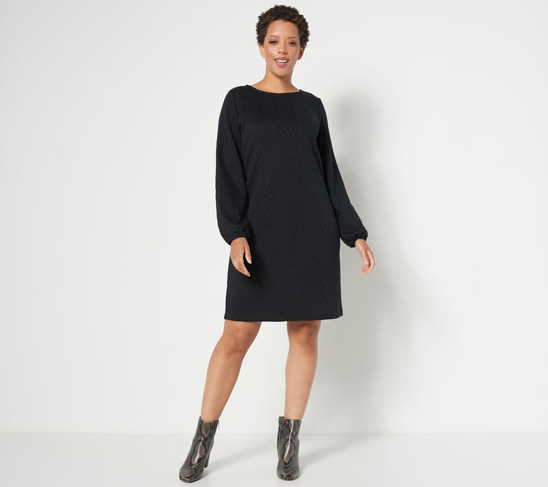 Susan Graver Regular Cable Sweater Knit Bateau Neck Dress — View 8