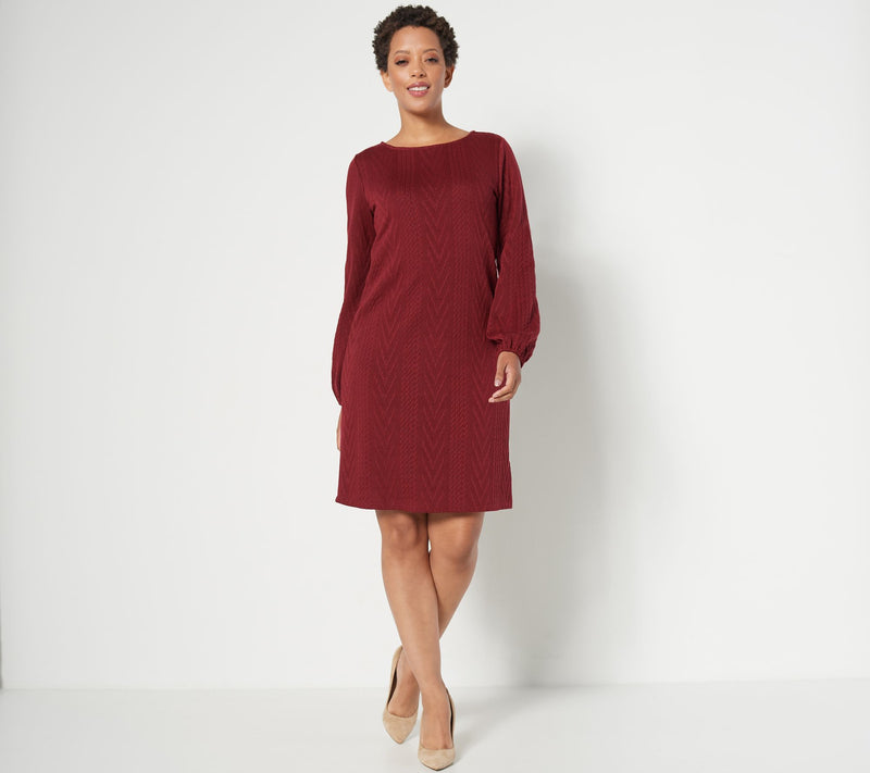 Susan Graver Regular Cable Sweater Knit Bateau Neck Dress — View 2
