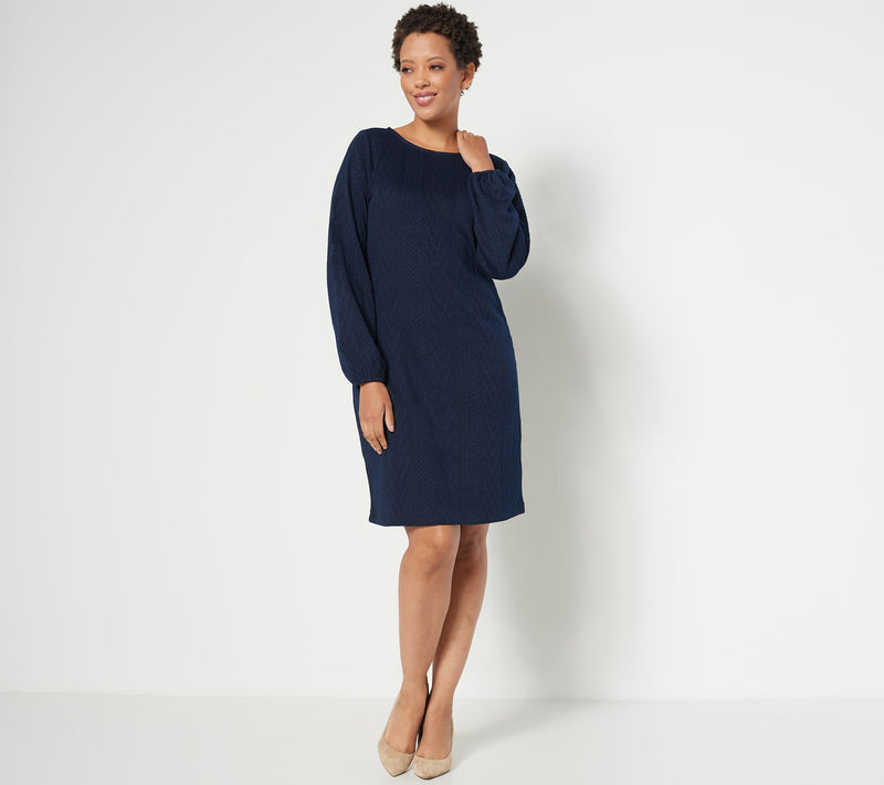 Susan Graver Regular Cable Sweater Knit Bateau Neck Dress — View 10
