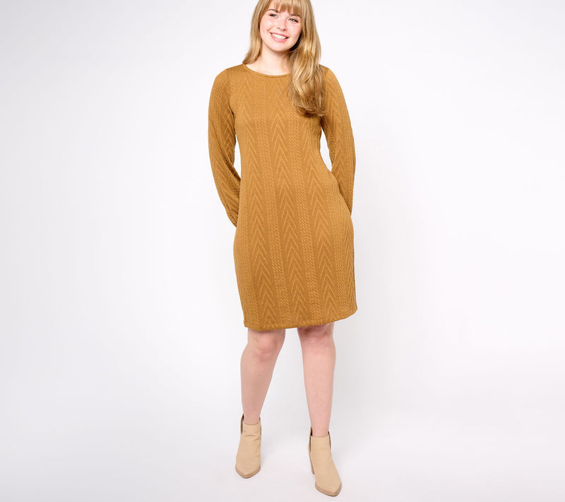 Susan Graver Regular Cable Sweater Knit Bateau Neck Dress — View 5