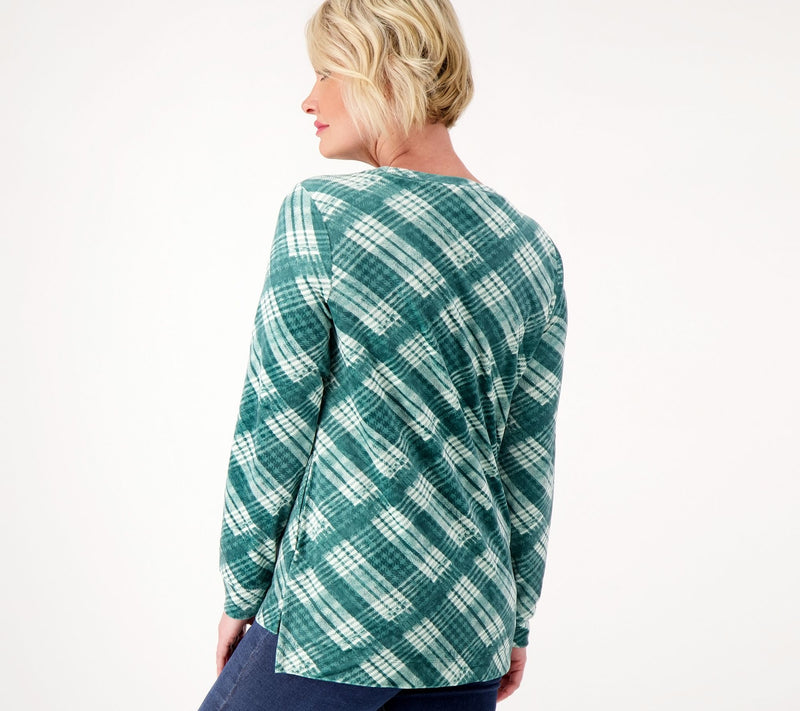 Denim & Co. Petite Printed Velour Pullover with Hi-Low Hem — View 14