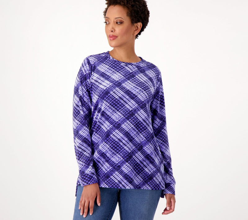 Denim & Co. Petite Printed Velour Pullover with Hi-Low Hem — View 13