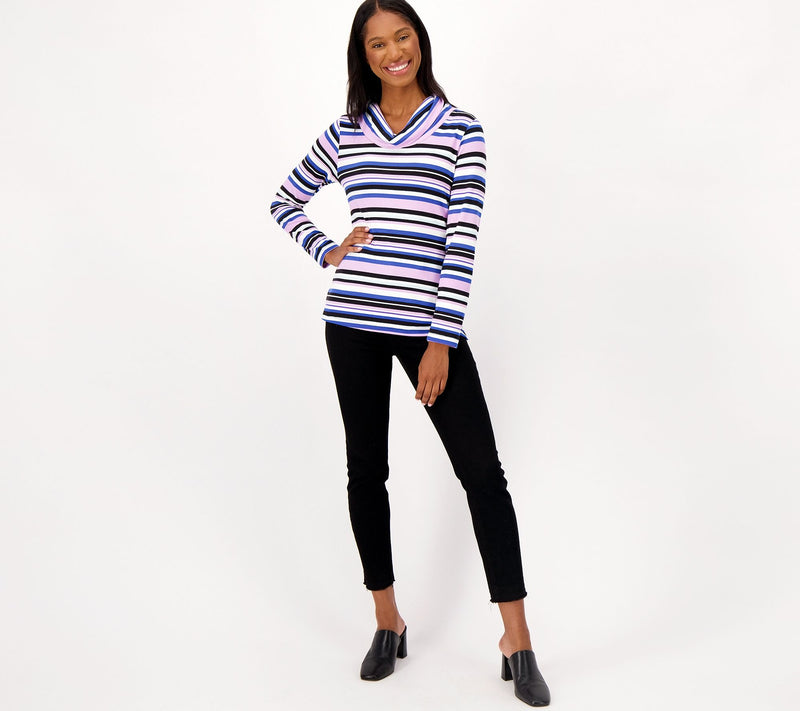 Sport Savvy Stripe Cowl Neck Pullover Neck Pullover — View 3