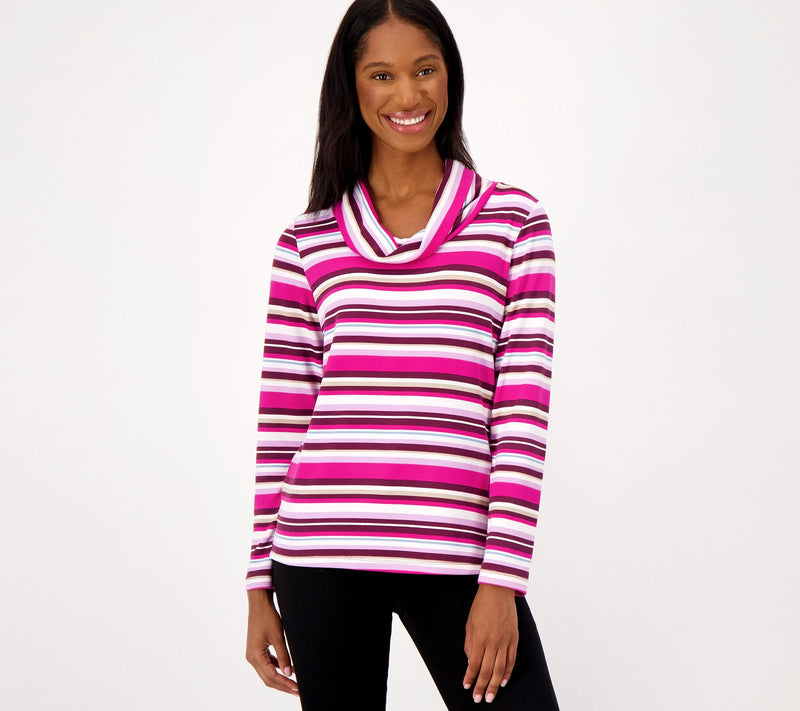 Sport Savvy Stripe Cowl Neck Pullover Neck Pullover — View 8