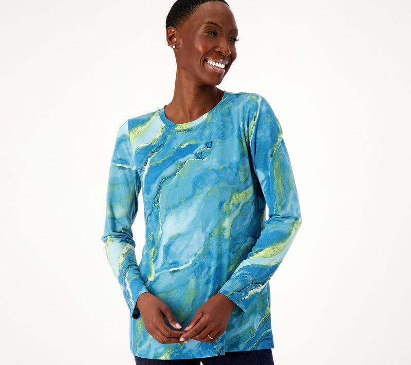 Susan Graver Printed Liquid Knit Long Sleeve Crew Neck Top — View 15