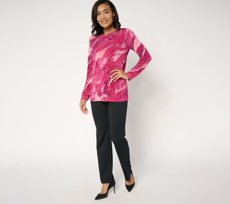 Susan Graver Printed Liquid Knit Long Sleeve Crew Neck Top — View 4