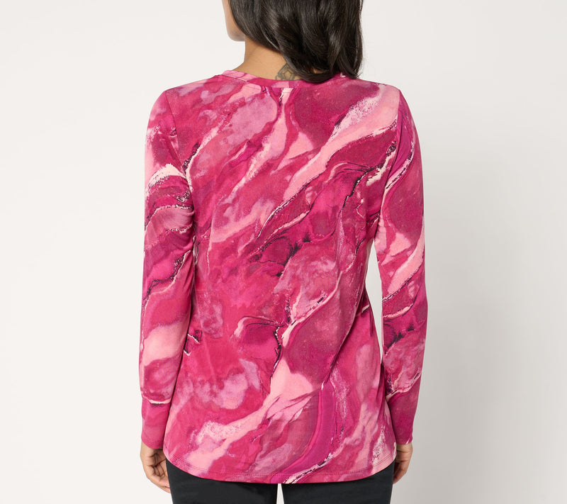 Susan Graver Printed Liquid Knit Long Sleeve Crew Neck Top — View 3