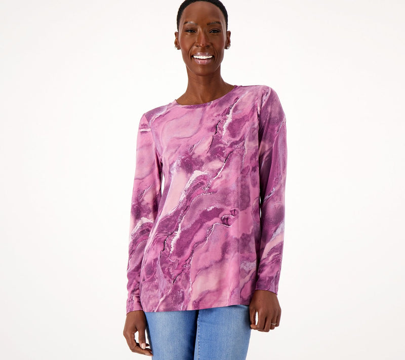 Susan Graver Printed Liquid Knit Long Sleeve Crew Neck Top — View 20