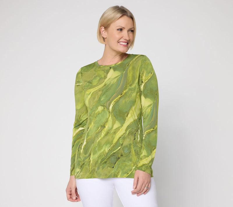 Susan Graver Printed Liquid Knit Long Sleeve Crew Neck Top — View 21
