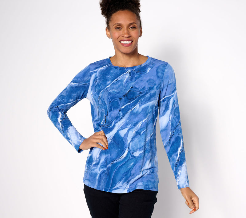 Susan Graver Printed Liquid Knit Long Sleeve Crew Neck Top — View 22