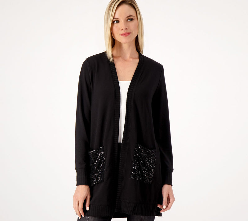 Jingle Belles by Kim Gravel Sequin Pocket Brushed Knit Duster Cardigan — View 14