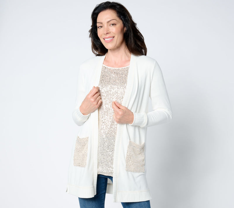 Jingle Belles by Kim Gravel Sequin Pocket Brushed Knit Duster Cardigan — View 15
