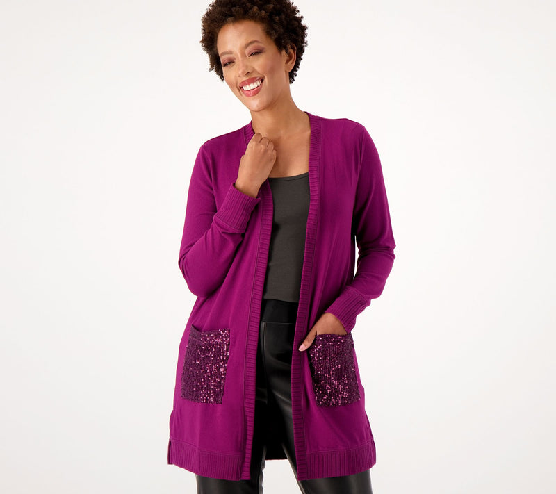 Jingle Belles by Kim Gravel Sequin Pocket Brushed Knit Duster Cardigan — View 17