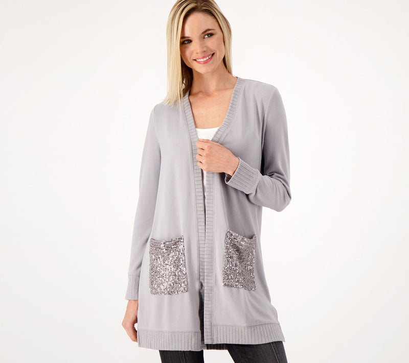 Jingle Belles by Kim Gravel Sequin Pocket Brushed Knit Duster Cardigan — View 18