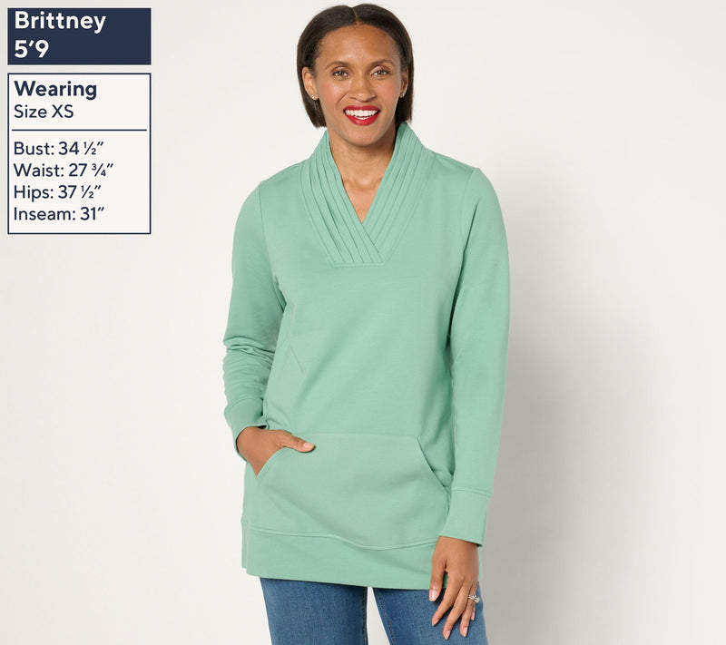 Denim & Co. Active Regular French Terry Pleated V-Neck Tunic — View 19
