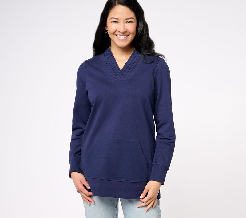 Denim & Co. Active Regular French Terry Pleated V-Neck Tunic — View 10