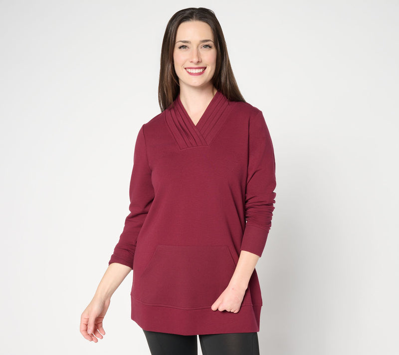 Denim & Co. Active Regular French Terry Pleated V-Neck Tunic — View 25