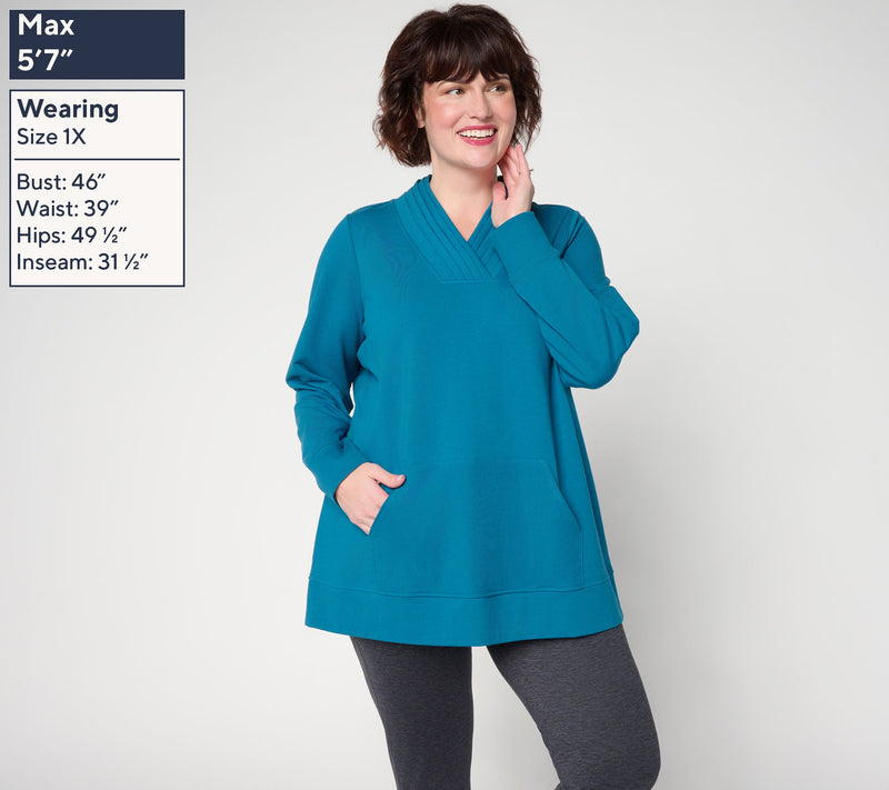 Denim & Co. Active Regular French Terry Pleated V-Neck Tunic — View 18