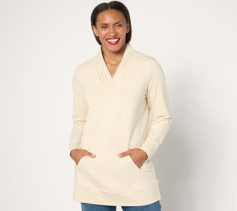 Denim & Co. Active Regular French Terry Pleated V-Neck Tunic — View 17