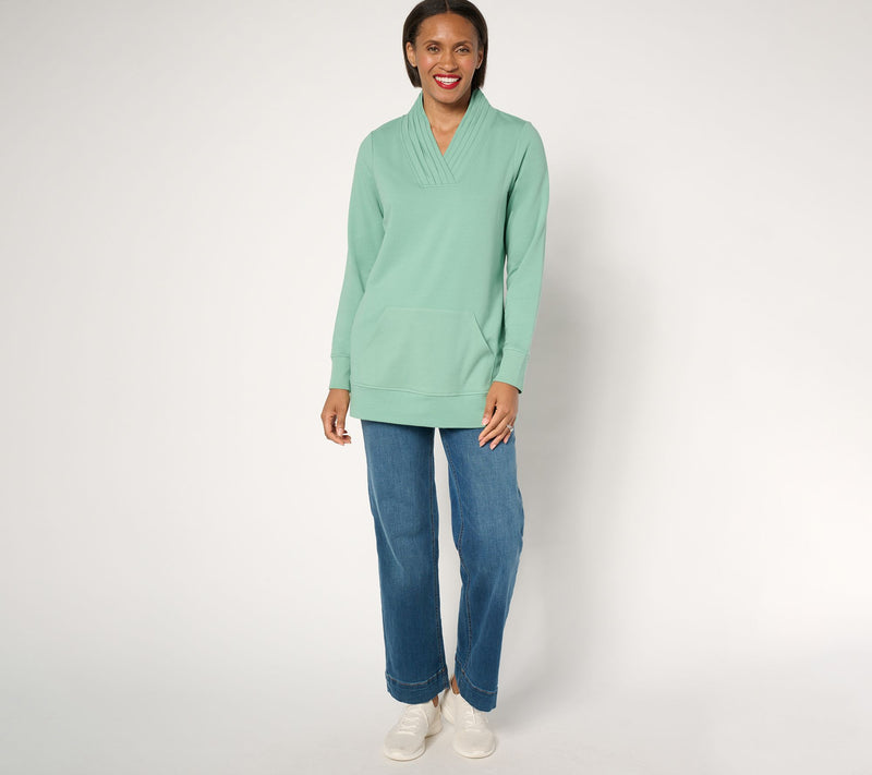 Denim & Co. Active Regular French Terry Pleated V-Neck Tunic — View 21