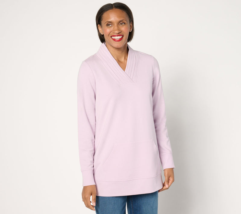 Denim & Co. Active Regular French Terry Pleated V-Neck Tunic — View 11