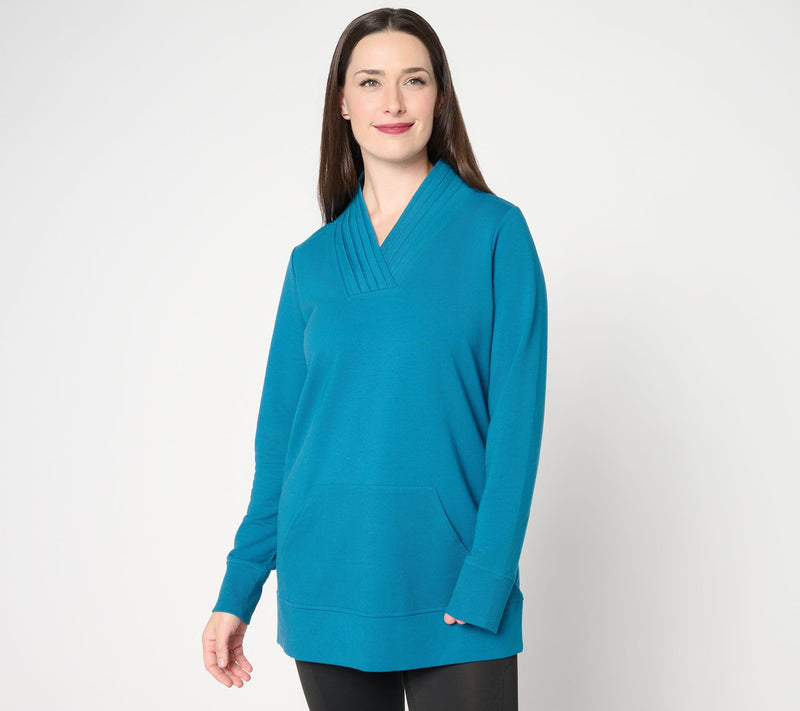 Denim & Co. Active Regular French Terry Pleated V-Neck Tunic — View 26