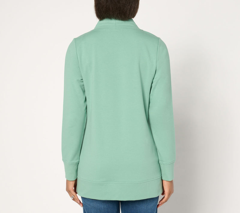Denim & Co. Active Petite French Terry Pleated V-Neck Tunic — View 14