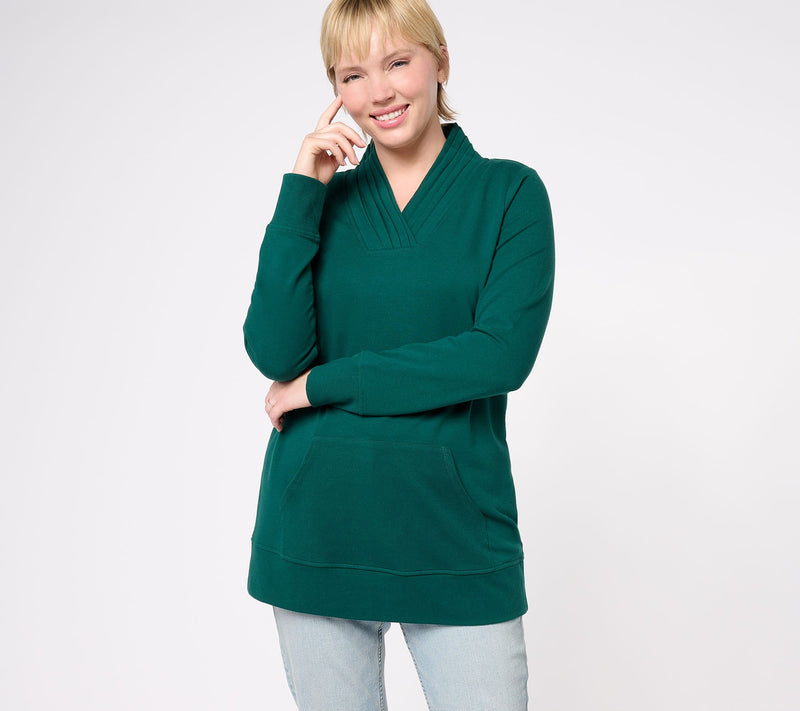 Denim & Co. Active Petite French Terry Pleated V-Neck Tunic — View 25