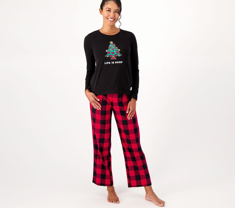 Life is Good Cotton Top and Flannel Pants Pajama Set — View 9