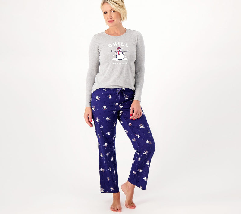 Life is Good Cotton Top and Flannel Pants Pajama Set — View 7