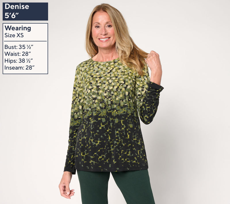 Susan Graver Foil Printed Liquid Knit Long Sleeve Crew Neck Top — View 4