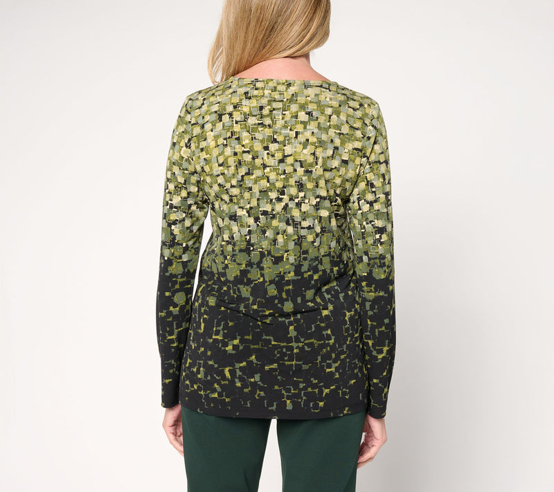 Susan Graver Foil Printed Liquid Knit Long Sleeve Crew Neck Top — View 5