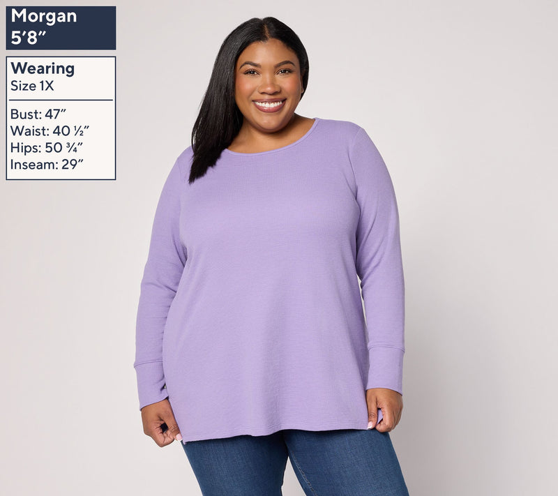 Denim & Co. Regular Waffle Knit Crew Neck Long Sleeve Tunic — View 20