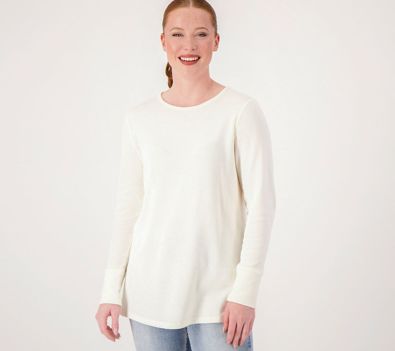 Denim & Co. Regular Waffle Knit Crew Neck Long Sleeve Tunic — View 9