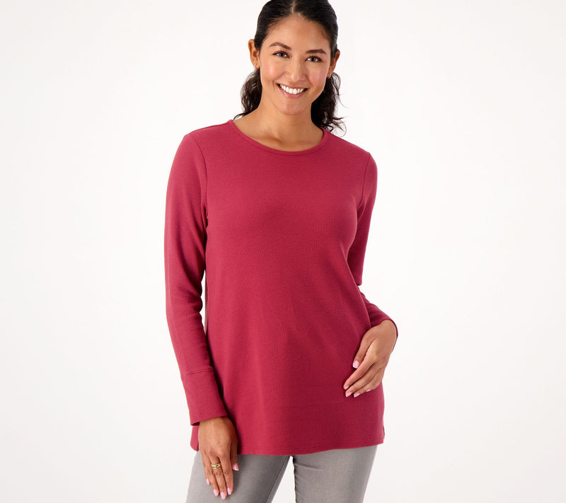 Denim & Co. Regular Waffle Knit Crew Neck Long Sleeve Tunic — View 3
