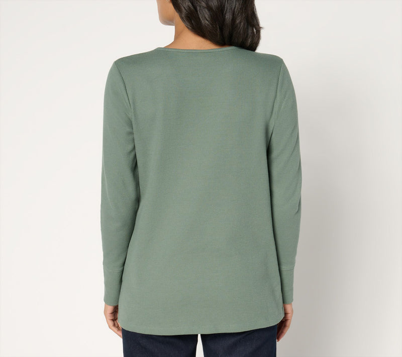 Denim & Co. Petite Waffle Knit Crew Neck Long Tunic — View 30