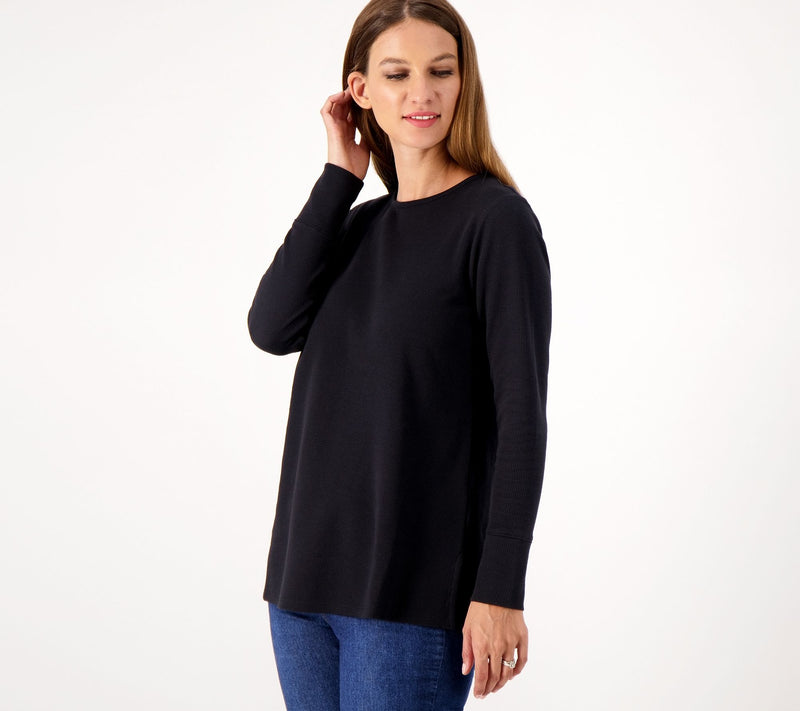 Denim & Co. Petite Waffle Knit Crew Neck Long Tunic — View 13