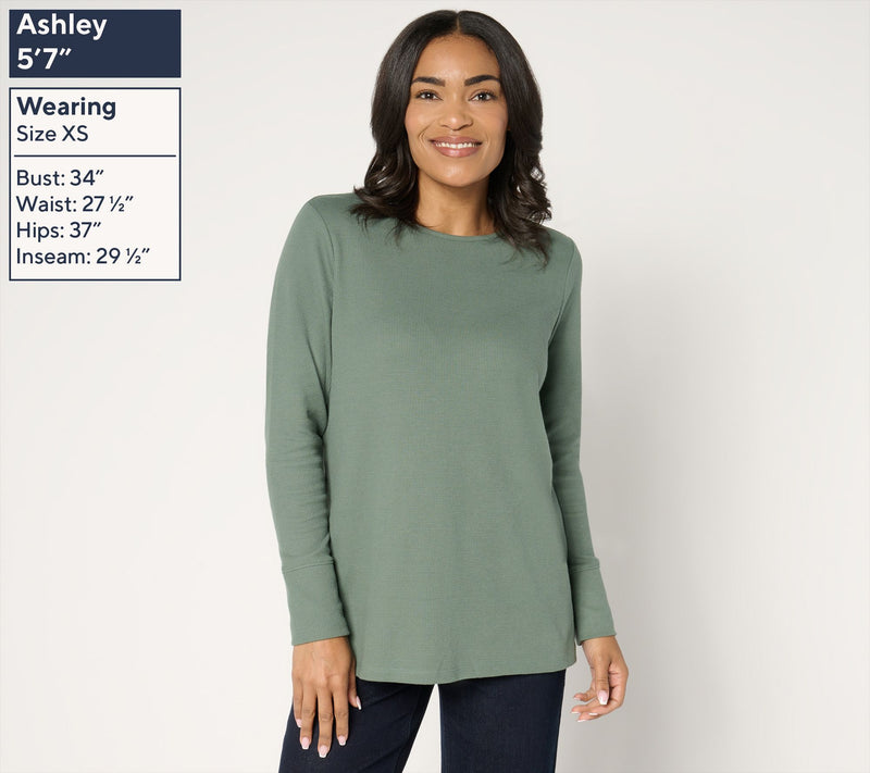 Denim & Co. Petite Waffle Knit Crew Neck Long Tunic — View 29